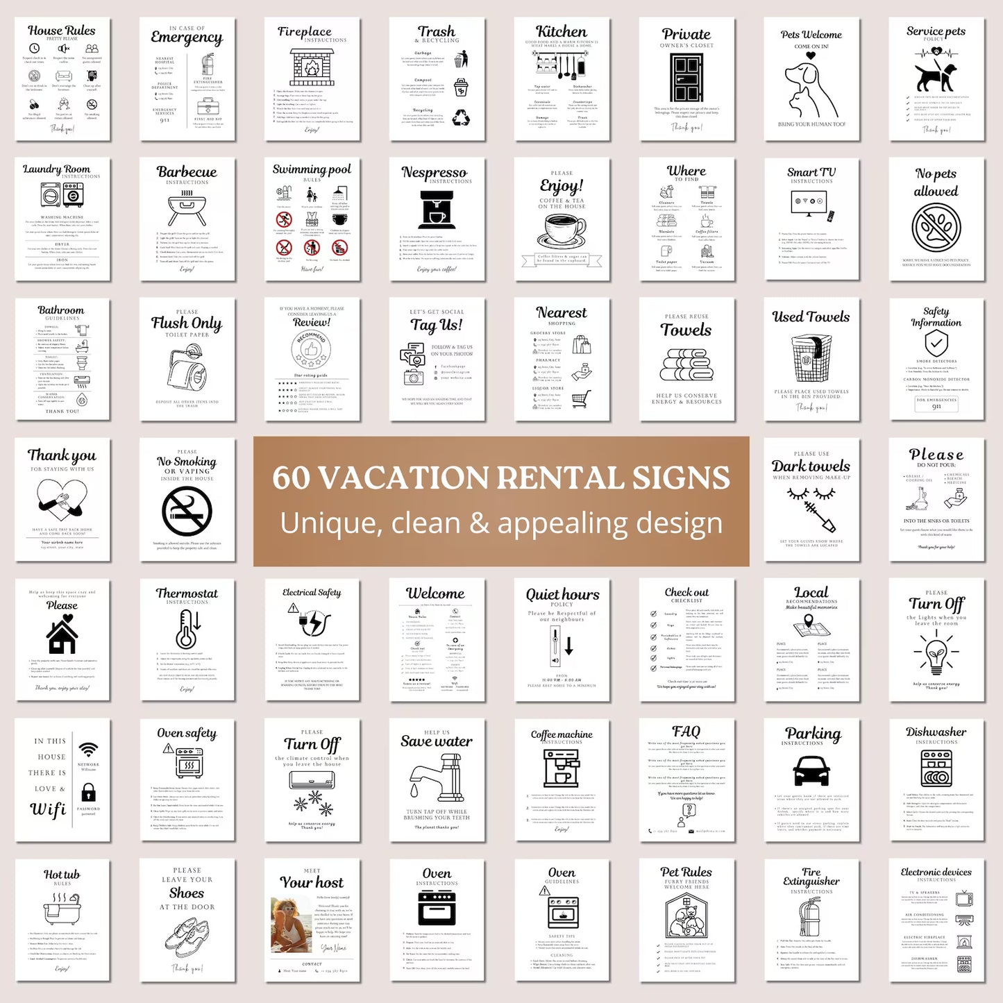 The Ultimate Airbnb Host Sign Kit – 60 Editable Templates to Impress Every Guest