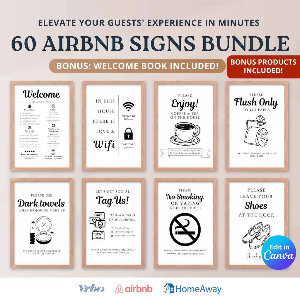 The Ultimate Airbnb Host Sign Kit – 60 Editable Templates to Impress Every Guest